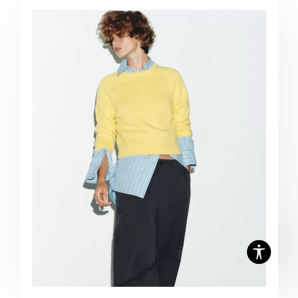 Zara Cropped Crew Neck Sweater Super Soft Women Size M Yellow Spring
